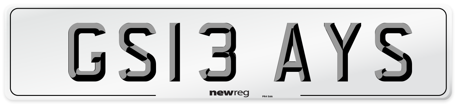 GS13 AYS Number Plate from New Reg
